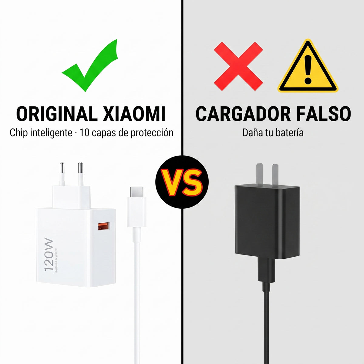 Cargador Xiaomi Original vs cargador falso - comparativa