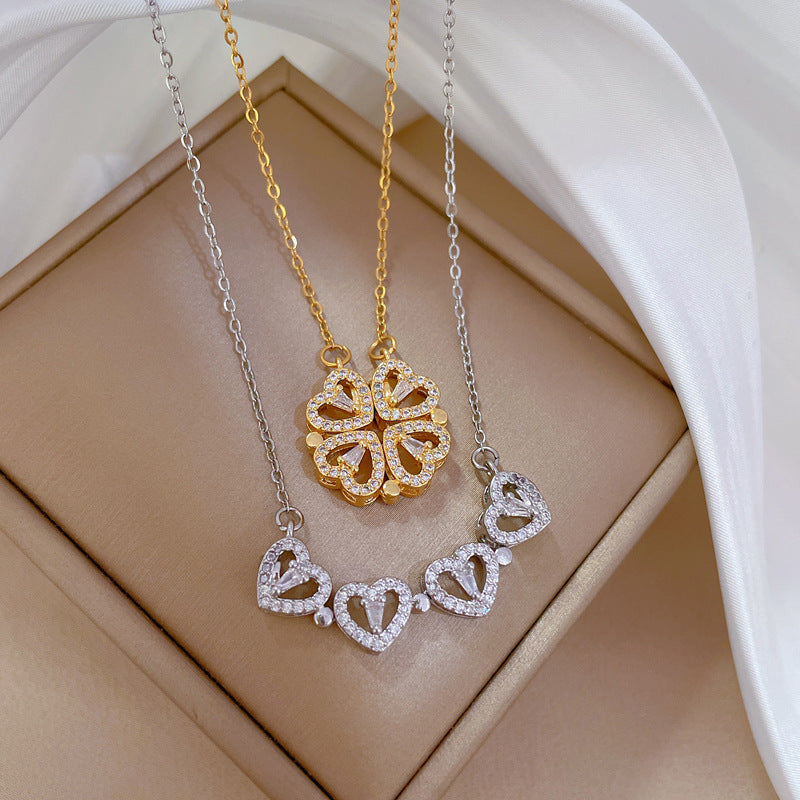 Collar Trebol Corazon con caja de regalo