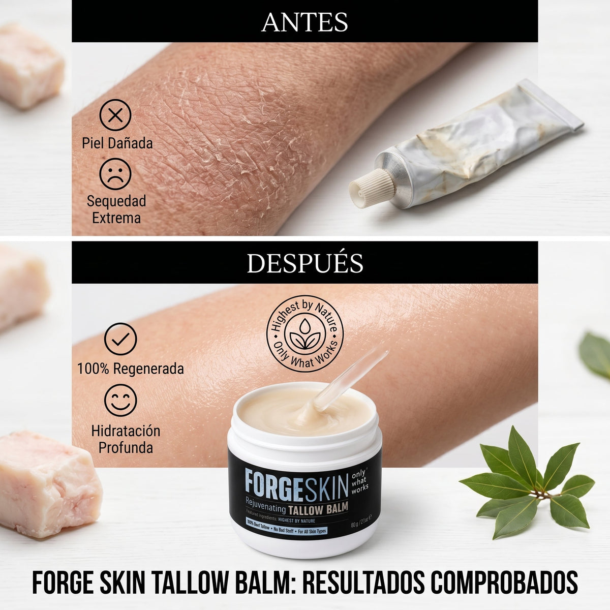 Forge Skin Tallow Balm — antes y después, resultados comprobados